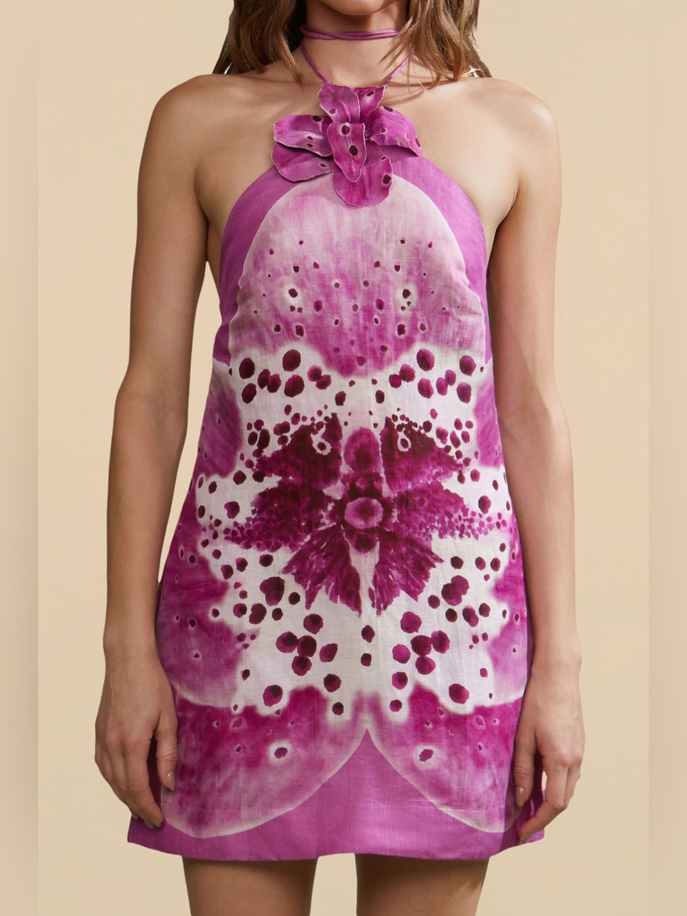 Amur Everlee Orchid Print Mini Dress Coraline Magenta White Flower Linen Size 2
